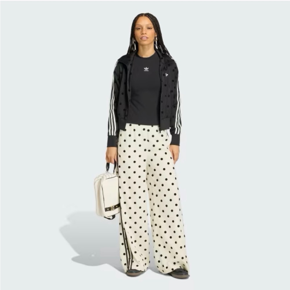 Adidas Polka Dot Jacket and Wide-Leg Track Pants in White/Black